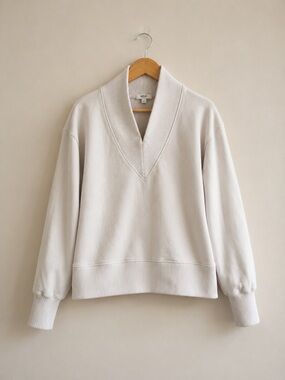 AGOLDE Cream Shawl Collar V-Neck Sweatshirt Size Small